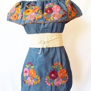 Denim Embroidered Top Large